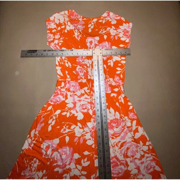 Lands End Floral Short Sleeve Dress Small Orange Pink Flattering Fit Lightweight - Picture 6 of 7